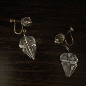 Vintage sterling & lucite crystal dangle screw back earrings